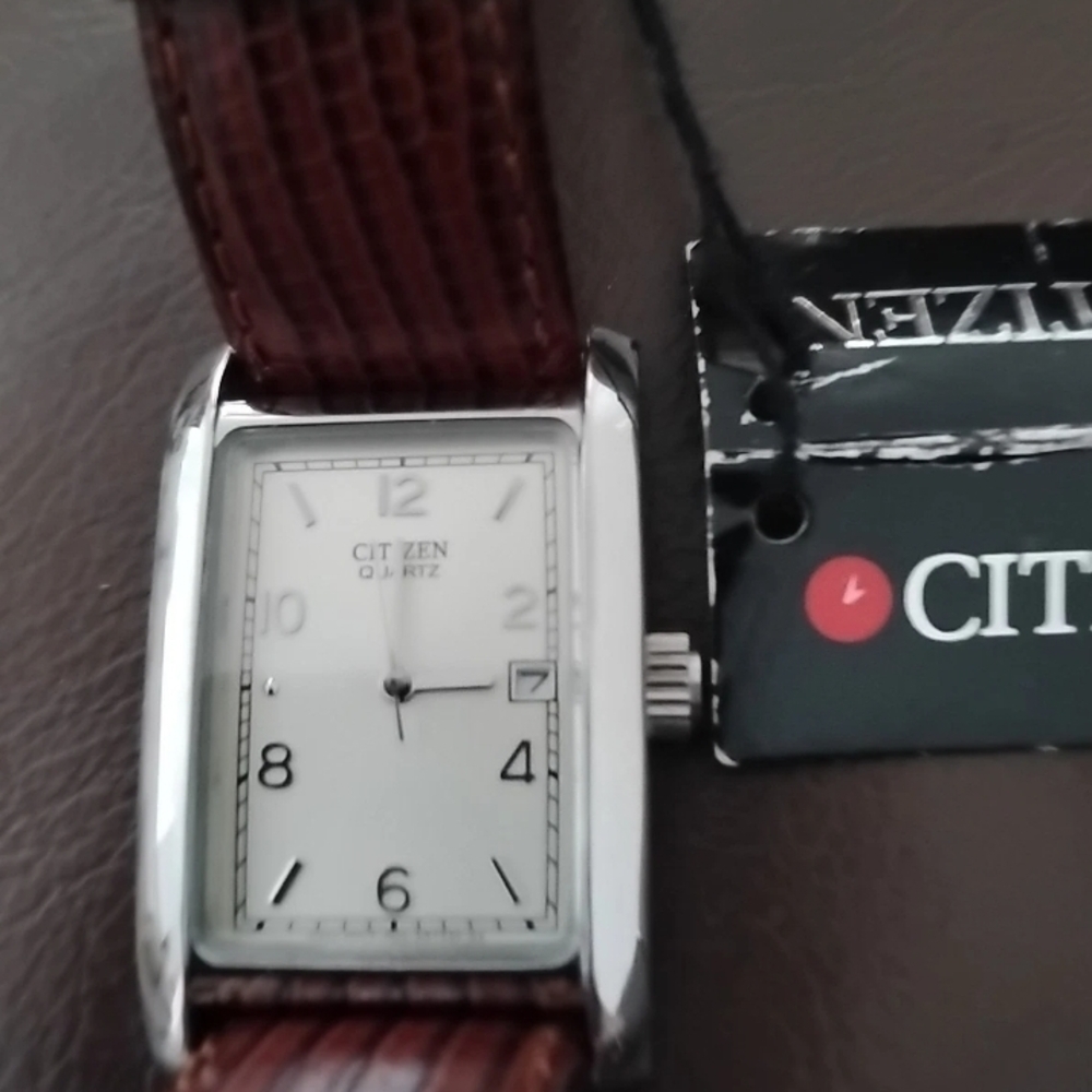 Citizen Rectangular Silver Watch with Textured Br… - image 1